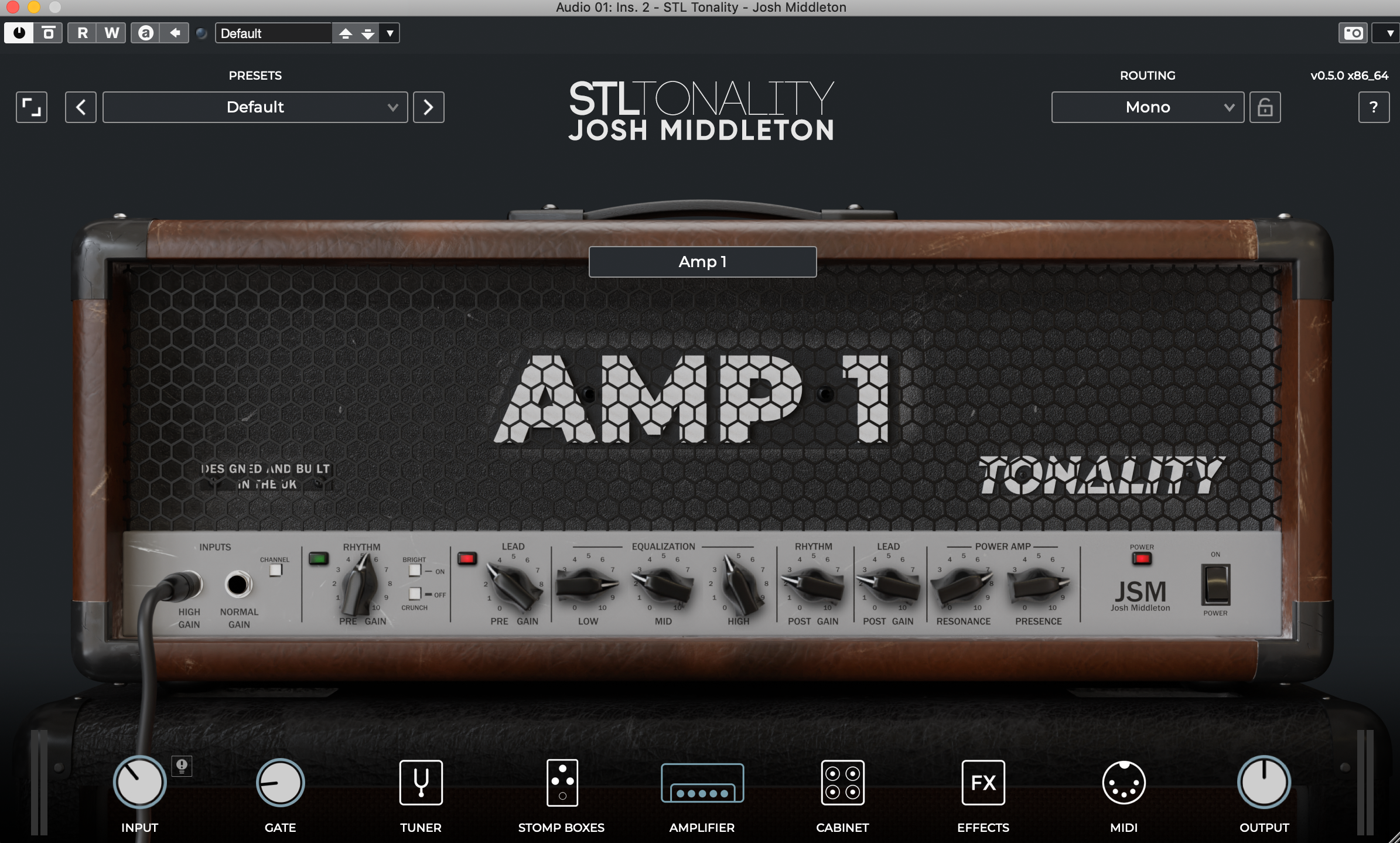 Virtual amplifier simulation in Middleton's mix, using his signature STL Tonality amplifier